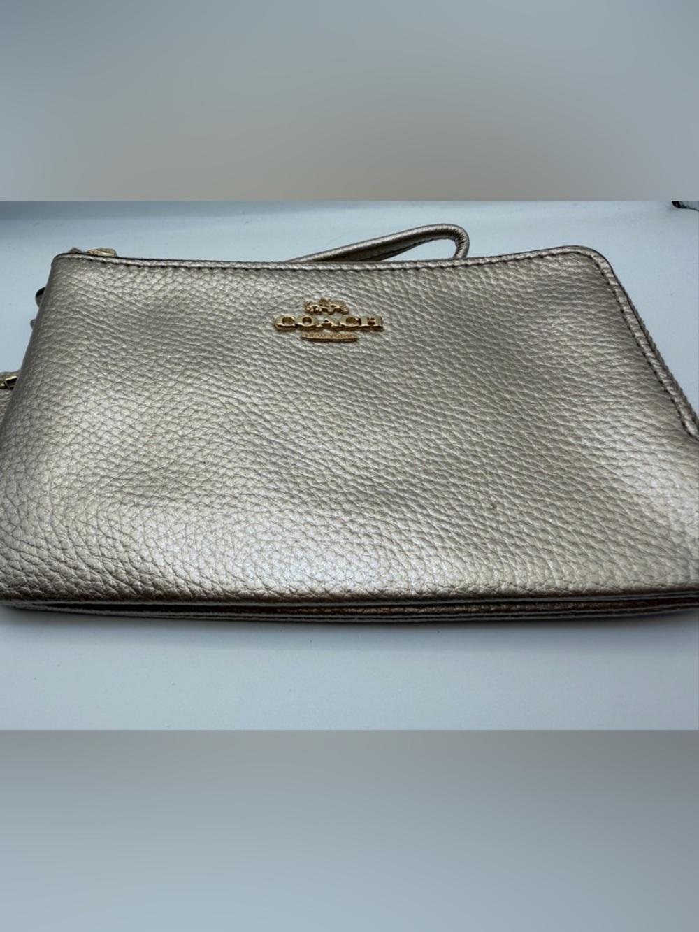 Coach Metallic Gold Pebbled Leather Double Zip Wristlet Pouch Wallet Clutch GUC - Picture 12 of 12